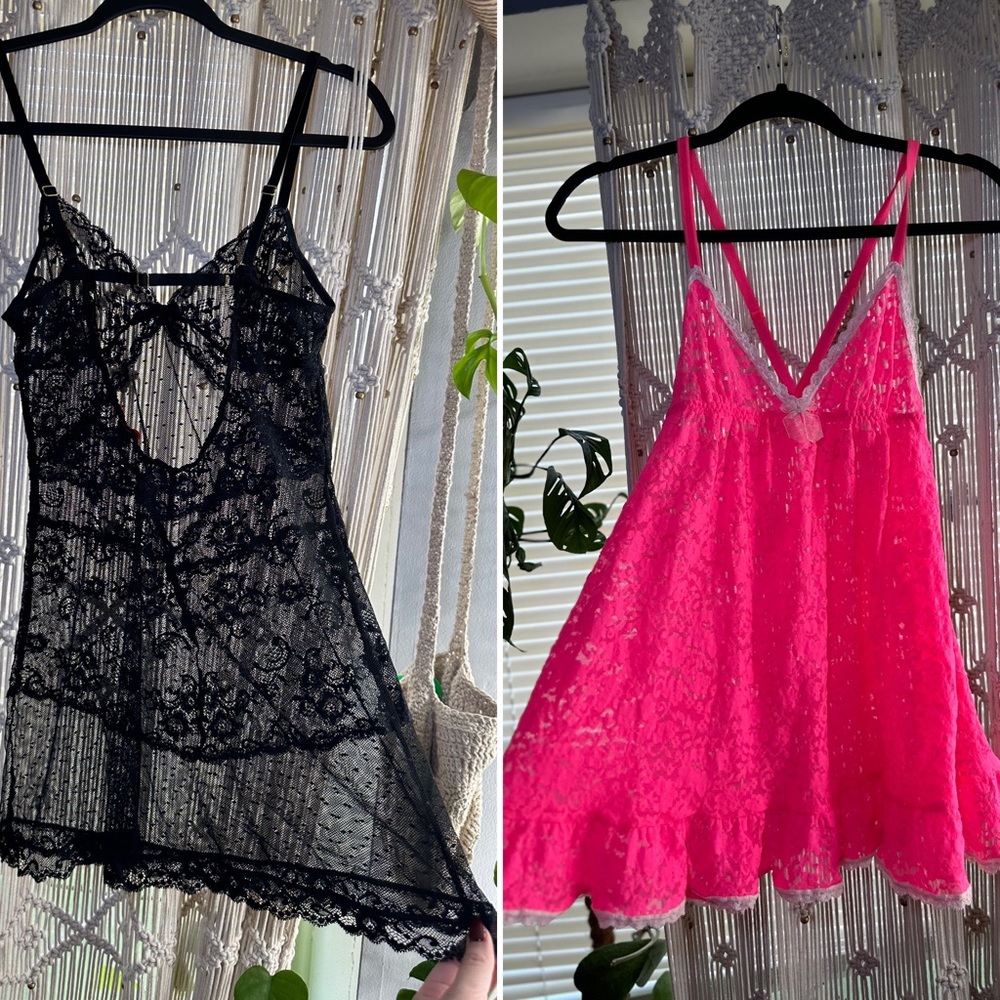 Two vintage Victoria’s secret’s small lace slip dresses